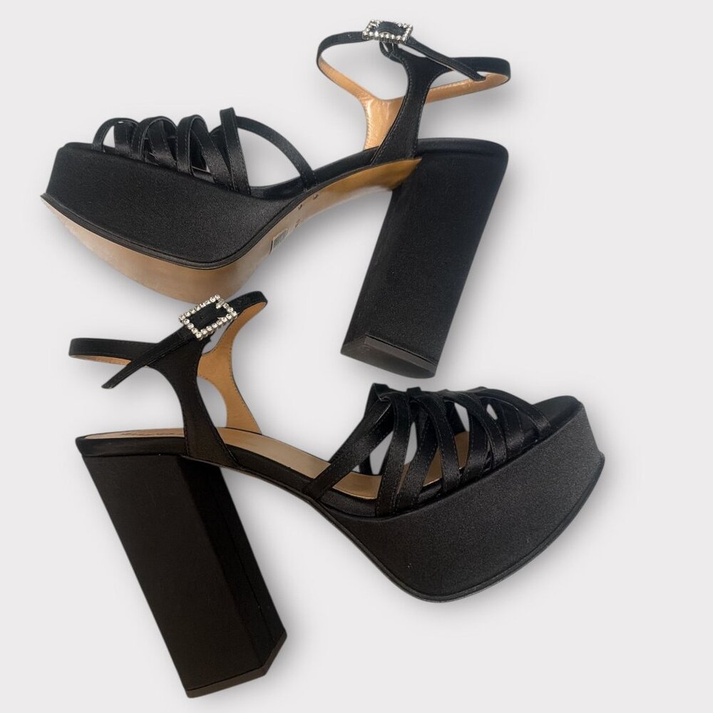 Marc Jacobs The Gram Sandal Women 8.5 Black Satin Formal Heel Platform Prom Open - Picture 7 of 12